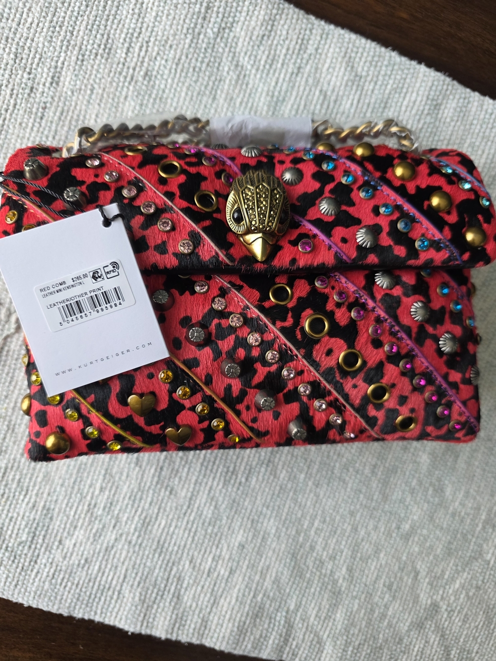 Kurt Geiger Red Leopard-Print Embellished Shoulder Bag